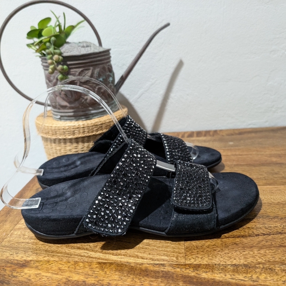 Vionic Black Leather Adjustable 2-Strap Slide San… - image 1